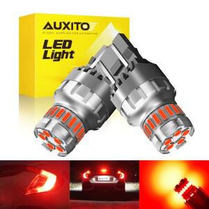 AUXITO 2Pcs T20 7443 LED 브레이크 라이트 W21W W21/5W 7440 LED 전구 오류 없음 스트로브 플래시 빨간색