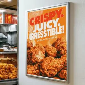 아트박스/디어프랭키 crispy juicy chicken 치킨집 레트로 일러스트 포스터 - A3