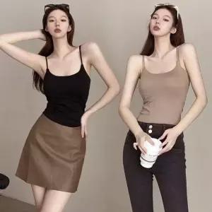 쫀쫀한 소재 부드러운 착용감 여성 끈나시 민소매 반팔 티셔츠 노브라티 여성봄 반목 롱티셔츠 민소매