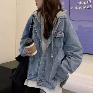 봄 가을 후드 탈부착 청 데님 자켓 캐주얼 여자점퍼 야상점퍼 KWFG2SZT
