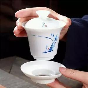 도자기 개완 도자기 다기 전통 백자 찻잔 뚜껑 개합잔 중국 마시는