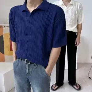 플레이마틴 릴리 케이블 오픈 카라 브이넥 반팔 니트 5컬러
