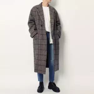 플레이마틴 체크 울 오버핏 싱글 롱코트 겨울 남성 코트