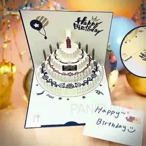 [셀러에이드]케이크 팝업카드 블루 생일카드 편지카드 예쁜카드 생일축하카드