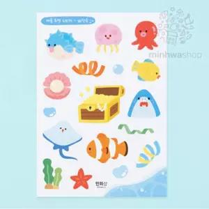 민화샵 여름 투명 스티커(바닷속)