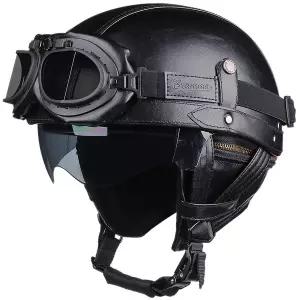 바이크 오토바이 반모헬맷 레트로 복고풍 엔틱 헬멧 PU 가죽 모토 남자 여자 하프 HD 렌즈 Casco 사계절 승