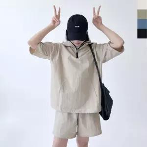 혜명몰 GSS ST360W 여자 후드 아노락세트 커플 셋업 반팔 반바지 오버핏 운동복 셋업 여성운동복반바지 여