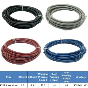 AN3 1M ~ 오토바이 땋은 PVC 스테인레스 스틸 PTFE 브레이크 파이프 라인 호스 가스 오일 연료 튜브 레이