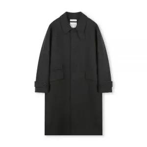 BESLOW OVERSIZED HERRINGBONE ALPACA BALMACAAN COAT CHARCOAL HERRINGBONE