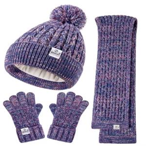 겨울 모자 장갑 목도리 세트 폼폼 비니 넥워머 플리스 라이닝