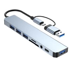 8in 2 USB + 타입 C 허브 도킹 스테이션 3.5mm 오디오 잭 어댑터 마이크로 SD 카드 리더 노트북 태블릿 폰