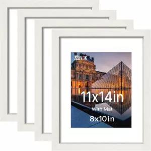 VCK x4 실제 유리 화이트 우드 8x0 매트 4개 세트 강화 갤러리 품질 프레임 벽걸이 사진 예술 작품 및 벽