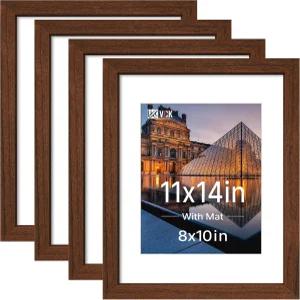 VCK x4 실제 유리 갈색 원목 8x0 매트 4개 세트 강화 갤러리 품질 프레임 벽걸이 사진 예술 작품 및 벽 장