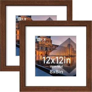 VCK 2x2 실제 유리 갈색 원목 8x8 매트 2개 세트 강화 갤러리 품질 프레임 벽걸이 사진 예술 작품 및 벽 장