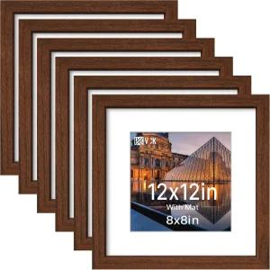 VCK 2x2 실제 유리 갈색 원목 8x8 매트 6개 세트 강화 갤러리 품질 프레임 벽걸이 사진 예술 작품 및 벽 장