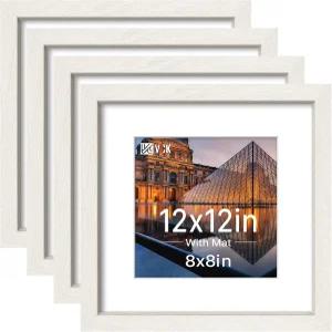 VCK 2x2 실제 유리 화이트 우드 8x8 매트 4개 세트 강화 갤러리 품질 프레임 벽걸이 사진 예술 작품 및 벽