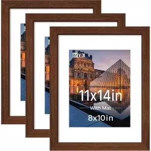 VCK x4 실제 유리 갈색 원목 8x0 매트 3개 세트 강화 갤러리 품질 프레임 벽걸이 사진 예술 작품 및 벽 장