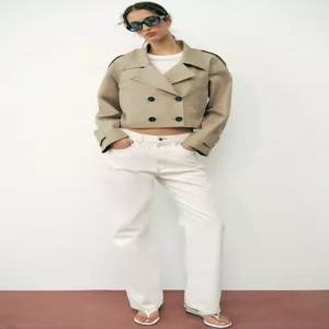 ZARA 자라 쇼트 더블 브레스트 트렌치 재킷 - 샌드 3046/270/704 173929