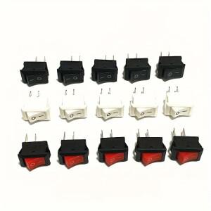 15개 미니 소형 로커 스위치 SPST 검정색 및 빨간색 스냅인 버튼 AC 250V 3A / 6A 2핀 I/O 10x15mm 온-오프