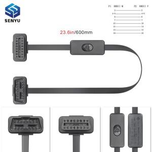60cm OBD 2 커넥터 소켓 자동차 연장 케이블 16핀 남성-여성 진단 도구 스캐너