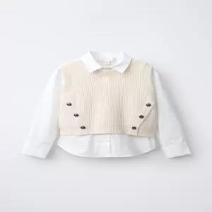 ZARA 버튼 니트 베스트 콤비 셔츠 - 스크래치 화이트 4786/737/251