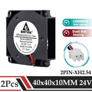 Gdstime 2Pcs 40mm 24V 3D 프린터 팬 40x10MM 듀얼 볼 터보 송풍기 12000RPM 고속 쿨러 액세서리 라디에이
