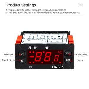 ETC-974 온도 컨트롤러 냉장고 해동 가열 제어 조절기(듀얼 NTC 센서 220V 포함)
