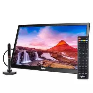 타일러 13인치 휴대용 TV LCD 모니터 배터리 구동 무선 기능 HD-TV HDMI SD 슬롯 USB RCA AC/DC FM 라디오