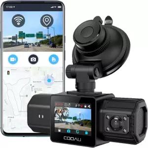 COOAU 듀얼 대시캠 2.5K+1080P 전면 및 내부 내장 GPS와 WI-FI 자동차용 우버 택시 기사에게 최적 야간