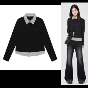 소이 주니어 봄가을옷 여자 체크 카라 골지티 세련된 블랙 레이어드 가디건티 6F5484