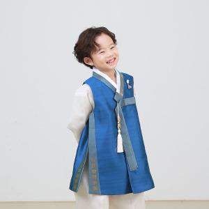 한설한복 H5705 남아한복 시작의계절 블루 금박 아동 주니어한복[1세-12세]