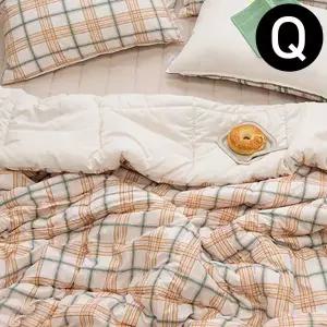 [하프클럽/알티피아]마드라스 체크 차렵이불 패드세트퀸 Q (이불 허니치즈.패드 베이지) (베개솜 별매)
