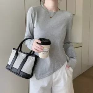 여성 언발란스 컷팅 티셔츠 단독착용 기본형 슬림핏 티
