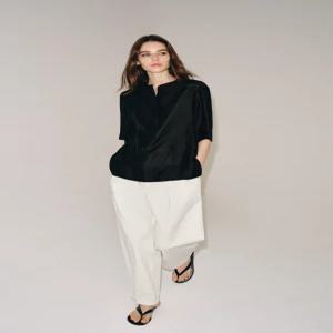 [정품] 자라 셔츠 데일리 남방 데이트룩 출근룩 ZARA ZW 컬렉션 반소매 플루이드 블라우스 - 블랙 4786/296
