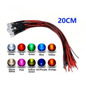 10개 3mm LED 다이오드 12V  백색 적색 녹색 청색 황색 UV 자색 분홍색 사전 배선된 5V 9V 발광 표시등