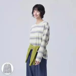 [AK분당점] [베네통] 스트라이프 자수 라운드넥 긴팔 티셔츠 BATSE3641