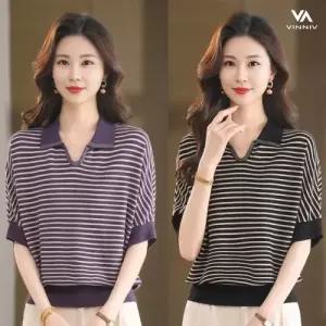 [비니브] 쥬얼카라 스트라이프 니트