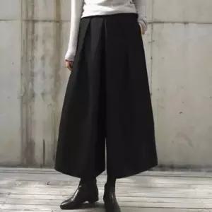 치마바지 따뜻한 밴딩 와이드팬츠 9부 겨울 여성 모직