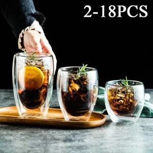 2-18PCS 이중 벽  붕규산 유리 머그잔 내열성 차 우유 주스 커피 워터 컵 바 Drinkware 선워터 창의력 세트