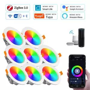 매립등 15W ZigBee 스마트 천장 조명 RGB Tuya WiFi 블루투스 LED 다운 라이트 매립형 스포트라이트 Alexa
