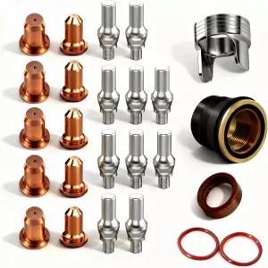25pcs IPT-60 PT40 플라즈마 절단 토치 팁 소모품 0.9mm 035 / 045 전극 실드 캡/스탠드오프/스월 링/O-링