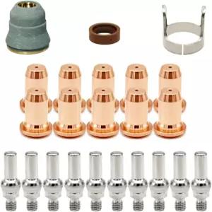 TianLYLIN 23pcs IPT-60 PT40 플라즈마 절단 토치 팁 1.0mm 0.039인치 전극 실드 캡 스탠드 오프 스월 링