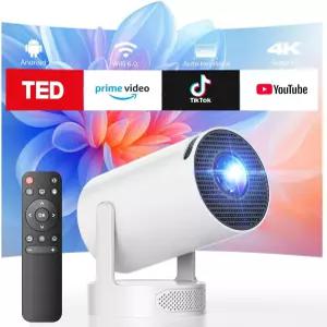 WiFi 및 블루투스가 지원되는 미니 프로젝터 스마트 휴대용 영화 4K 300 ANSI 5W 베이스 스피커 220 회전