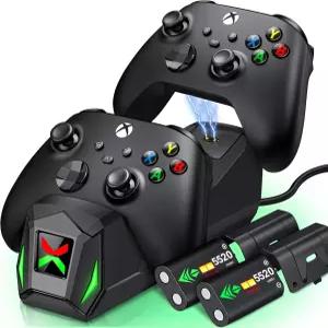 Xbox One/X/S/Elite/시리즈 X S용 2x5520mWh 충전식 배터리 팩이 장착된 컨트롤러 충전소 4개의 커버가