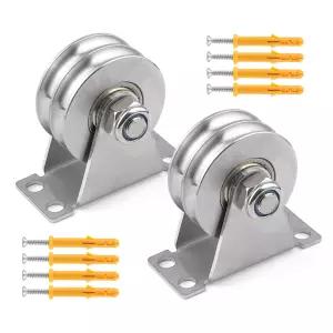 2PCS 더블 그루브 휠 풀리 304 스테인리스 스틸 블록 월 마운트 케이블 듀플렉스 베어링 DIY 체육관 장비용