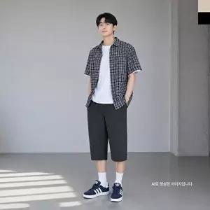 [리빌모아]남자 쿨링 카프리 나일론 스판 반바지 DJ-PTH-SAGG1021M-블랙