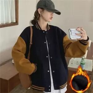 루즈핏 여성 기모 안감 야구 점퍼 스트릿 여성 배색 야구