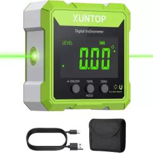 녹색 레이저(클래스 2 1mW 출력)가 장착된 XUNTOP 4x90 디지털 앵글 파인더 4면 강력 자기 게이지 충전식
