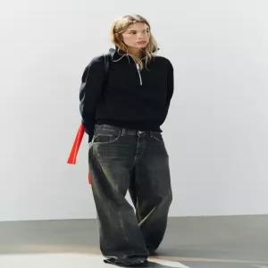 ZARA 지퍼 오버사이즈 니트 스웨터 - 네이비 2893/104/401