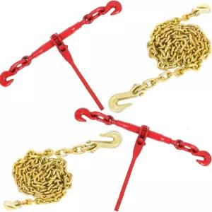 래칫 체인 바인더 2PCS 1/4 -5/16 G80 X12FT 3150파운드 안전 하중 제한이 있는 헤비 듀티 플랫베드 트럭